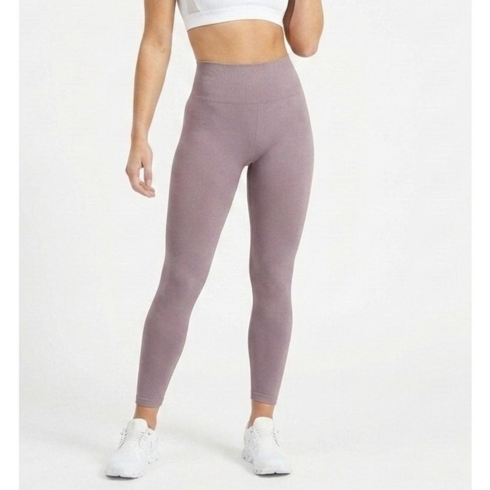 Everlane‎ Seamless Yoga Leggings Lilac Ribbed Athletic Pants Dual Fit Medium NWT